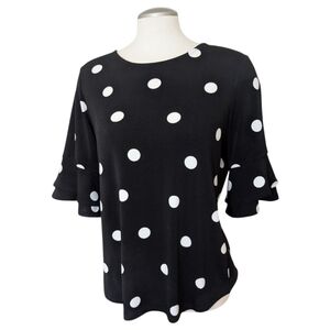 Anthropologie Adrianna Papell Polka Dot Blouse Size Medium Stretchy Chic Office